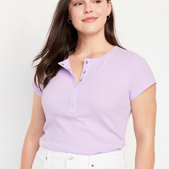 NWT OLD NAVY Short-Sleeve Waffle-Knit Henley Top Color: Lavender Aura - Picture 5 of 9